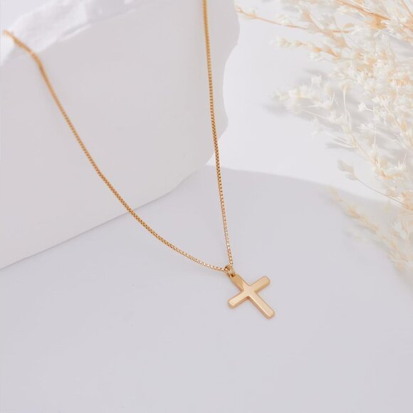 03 Gold Cross Necklace for Women's Gold Plated Dainty Small Cross Pendant Gift - Picture 5 of 6